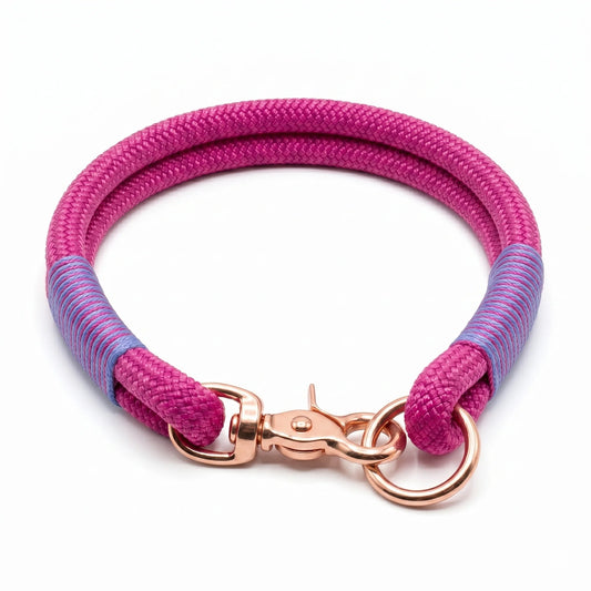 Passion Pink Handmade Rope Dog Collar with whipping