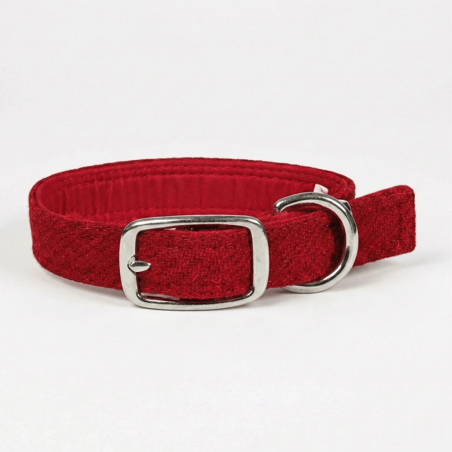 Simply Red - Buckle Fastening Luxury Harris Tweed Dog Collar - Collared Creatures LTD