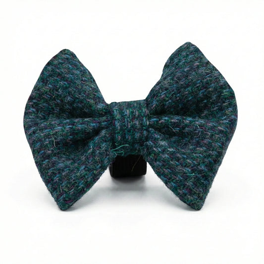 Teal with a touch of blue Harris Tweed dog bow tie