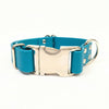 Türkisfarbenes wasserdichtes Biothane Hundehalsband mit Metallschließe