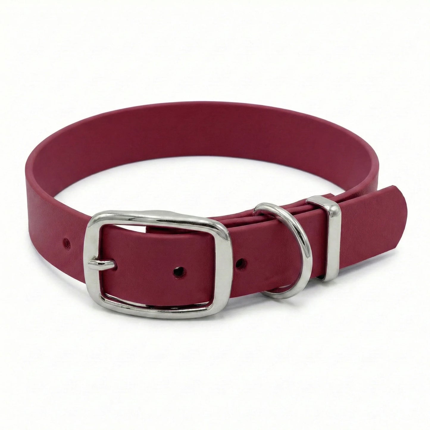 collared creatures waterproof biothane dog buckle collar in wine red on white background