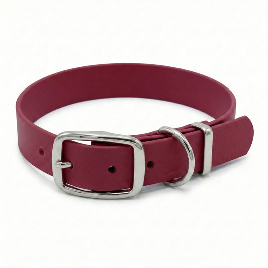 collared creatures waterproof biothane dog buckle collar in wine red on white background