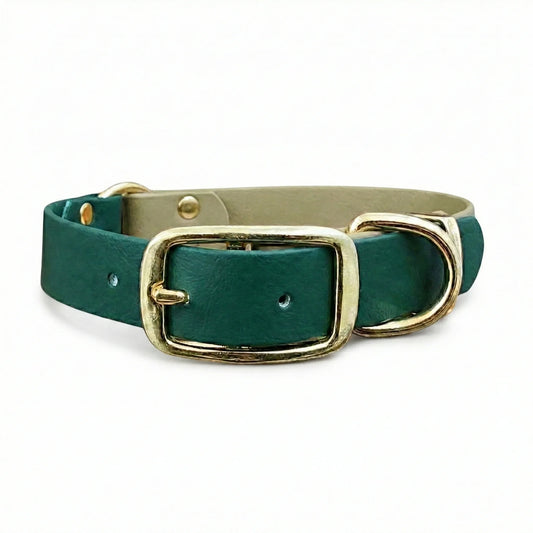 collared creatures waterproof biothane dog buckle collar in dark green & beige multicolour for dogs