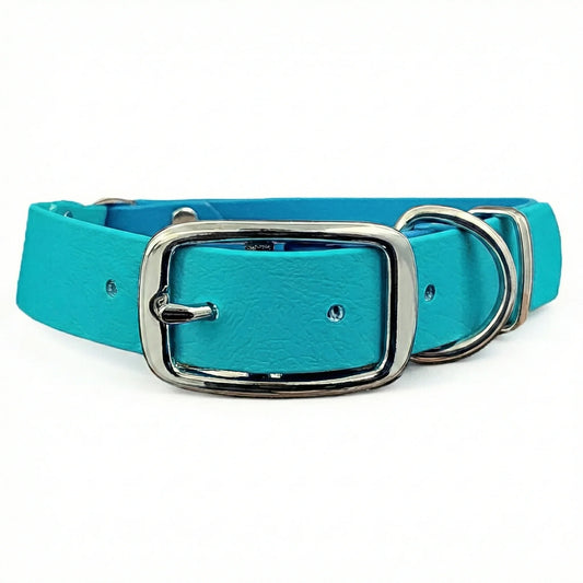 collared creatures waterproof biothane dog buckle collar in turquoise & teal multicolour for dogs
