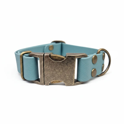 collared creatures waterproof biothane dog metal clasp collar in duck egg blue for dogs