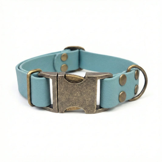 Duck Egg Blue Waterproof Biothane Metal Clasp Dog Collar