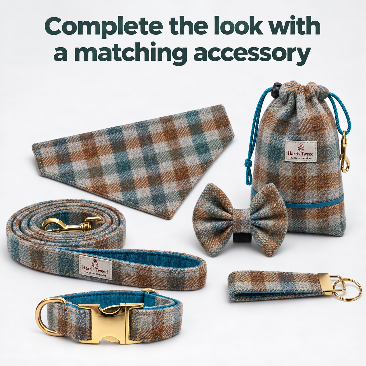 Abraham Moon Bibury Eau De Nil  Check Luxury Dog Collar