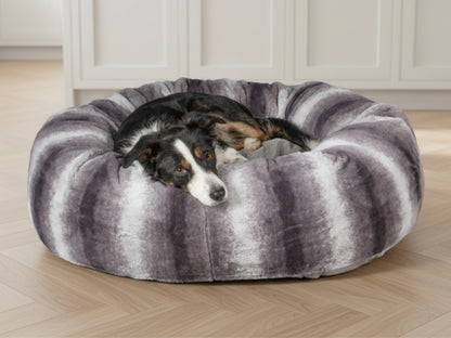 collie resting in grey collared creatures calming donut dog bed 
