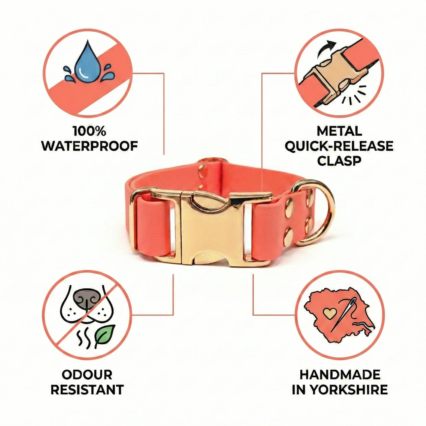 Coral Waterproof Biothane Metal Clasp Dog Collar
