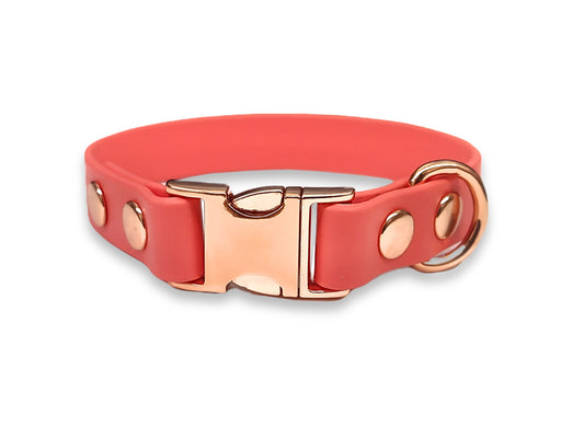 Coral pink waterproof Biothane collar for small dogs – lightweight, easy to clean, and durable