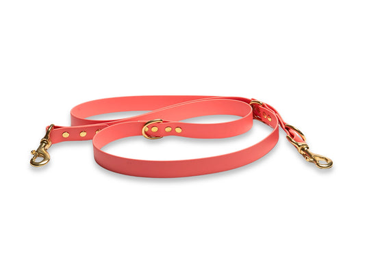 Coral Waterproof Biothane Dog Training Lead – 1.9m Adjustable Dual Clip Lead