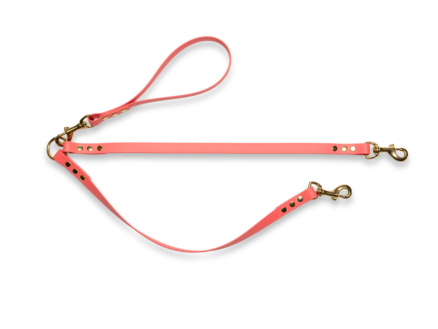 Coral waterproof Biothane double dog lead, tangle-free and easy to clean