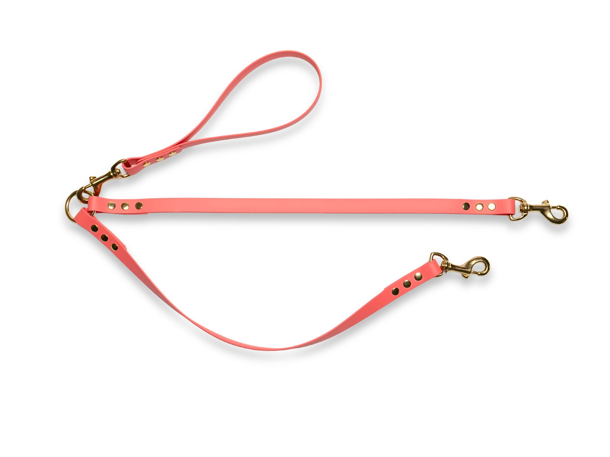 Coral waterproof Biothane double dog lead, tangle-free and easy to clean