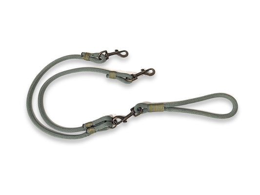 Country green handmade double dog lead with split rope and custom whipping and hardware options