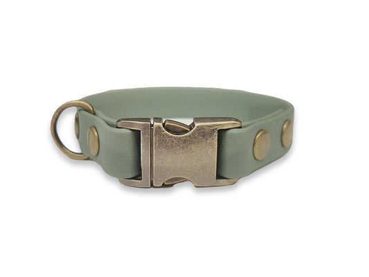 Country Green small waterproof Biothane dog collar for toy and small breeds with brass hardware
