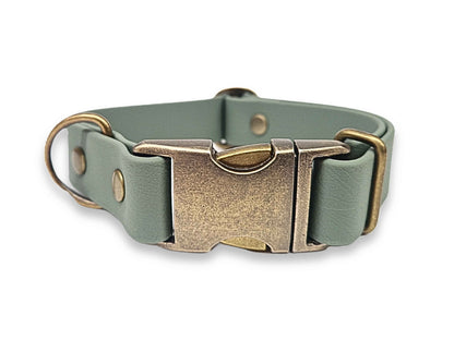 country green biothane clasp collar on white background