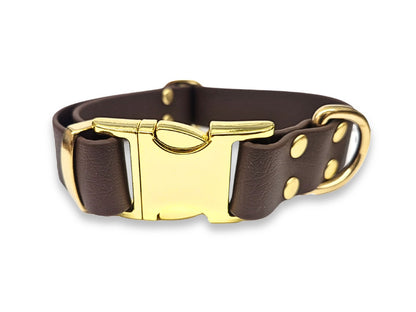 Waterproof Biothane dog collar in Dark Brown – quick-release clasp and gentle on your dog’s coat – by Collared Creatures
