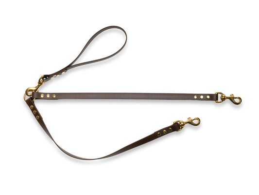 Dark Brown waterproof Biothane double dog lead, non-tangle and built for daily use
