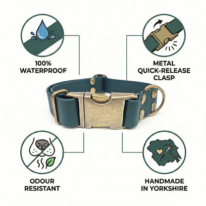 Dark Green Waterproof Biothane Metal Clasp Dog Collar - Collared Creatures LTD