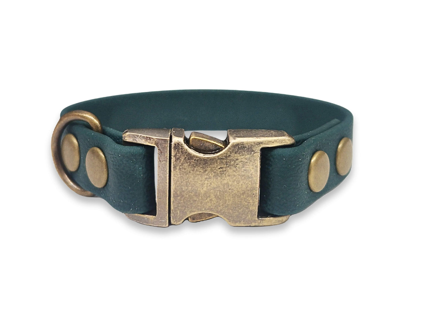 Dark green waterproof Biothane dog collar for small breeds – outdoor-ready, strong and easy to clean