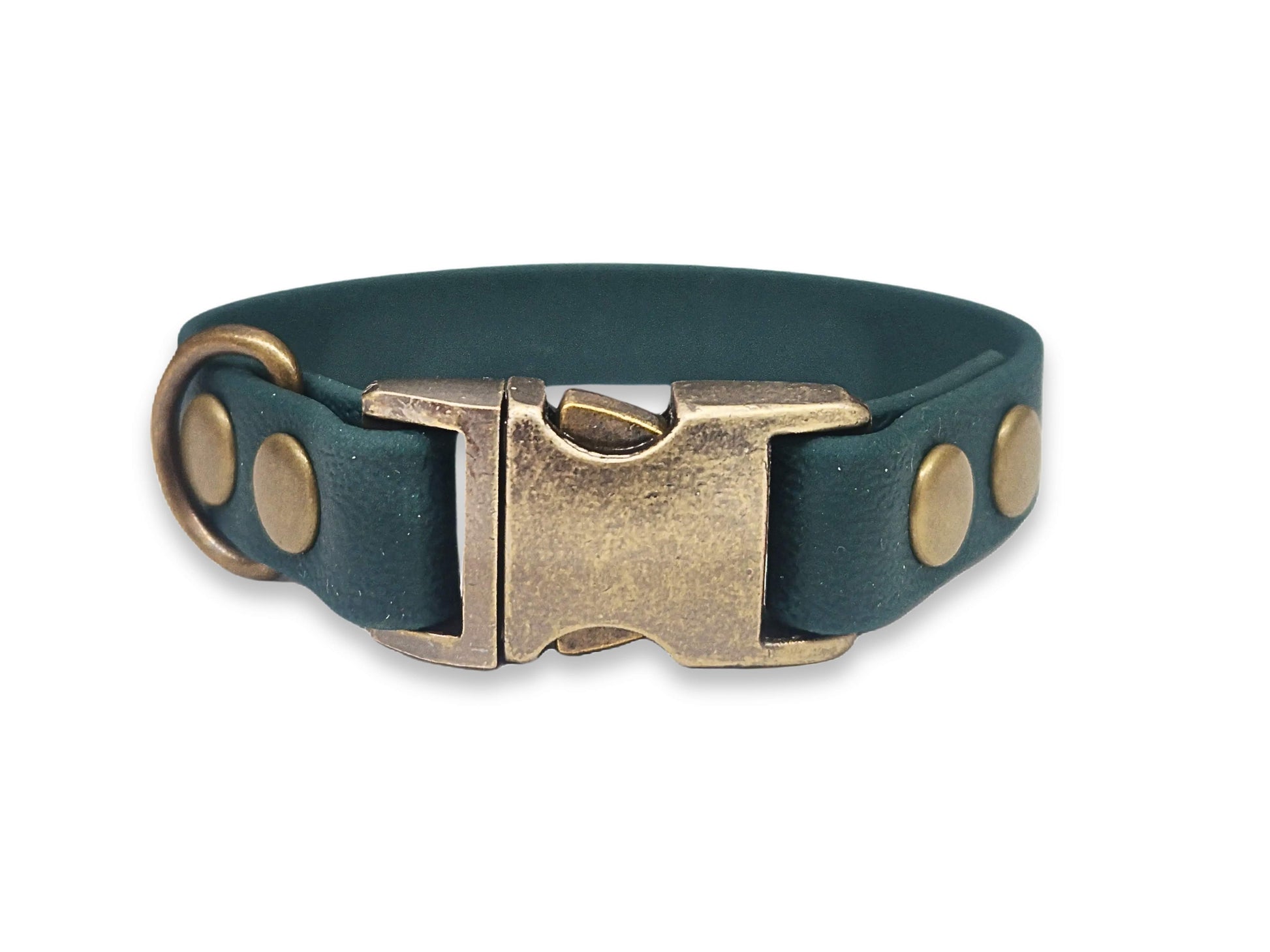 Dark green waterproof Biothane dog collar for small breeds – outdoor-ready, strong and easy to clean