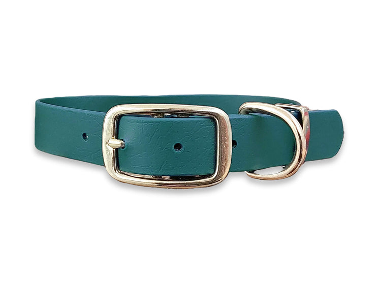 Dark Green Biothane buckle dog collar – waterproof, wipe-clean and durable – by Collared Creatures