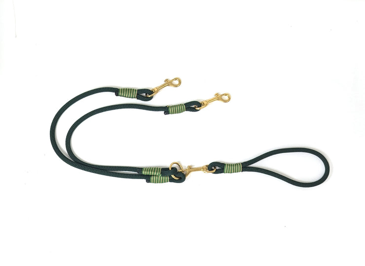 Handmade Rope Split / Double Dog Lead Dark Green