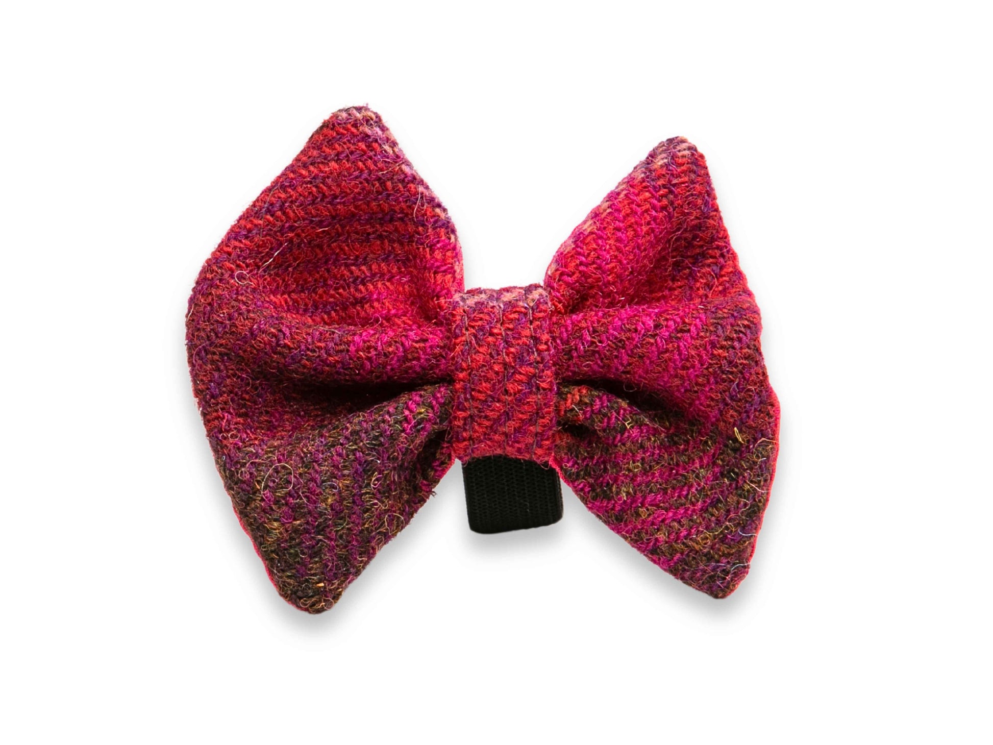Deep fuchsia check Harris Tweed dog bow tie – handmade, vibrant, and fits any dog collar easily