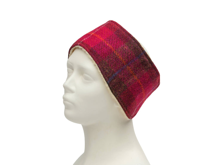 Deep fuchsia check Harris Tweed ladies headband