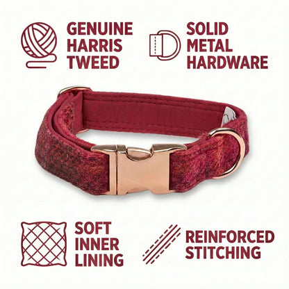 Deep Fuchsia Check Luxury Harris Tweed Dog Collar