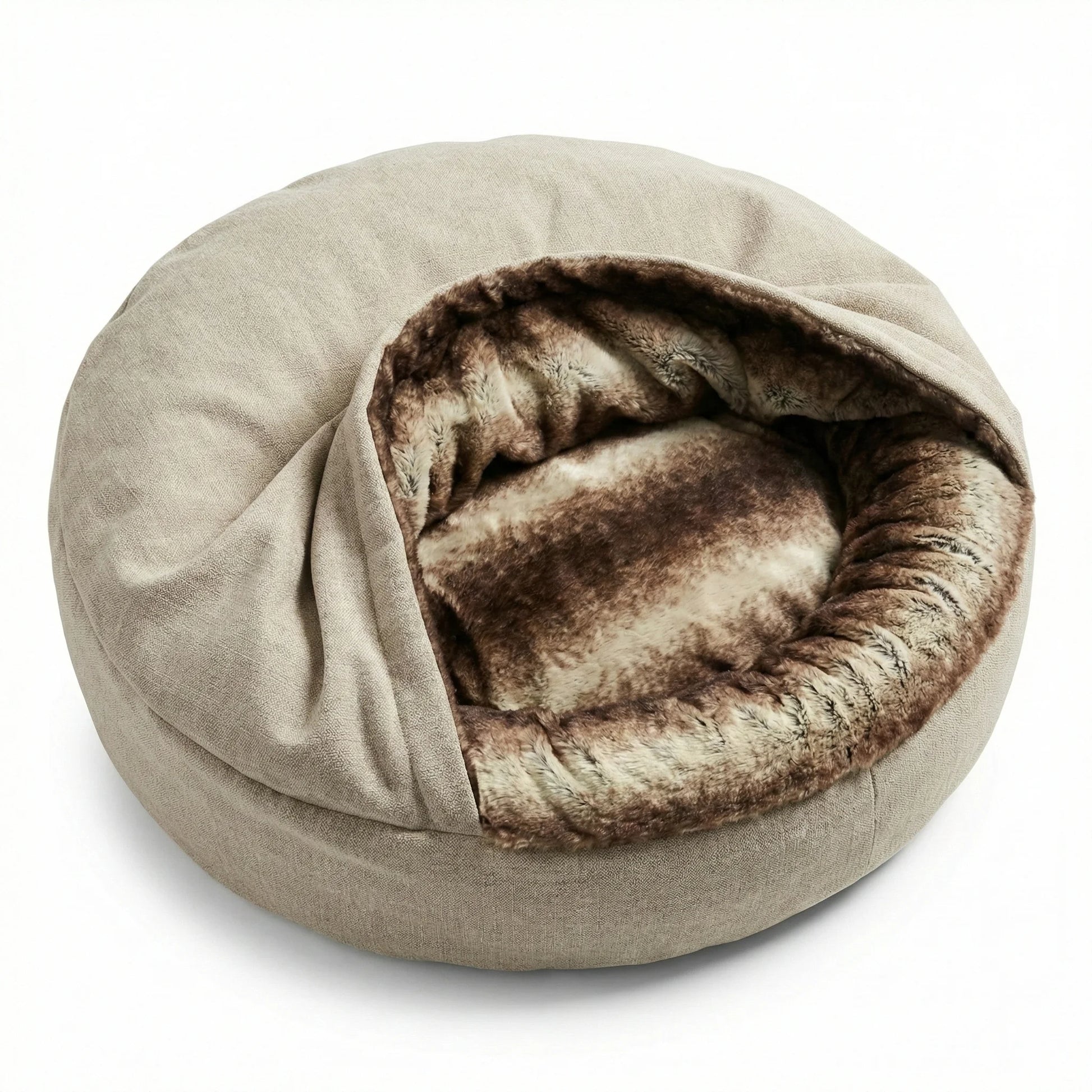 Beige Deluxe Comfort Cocoon Dog Bed - Collared Creatures LTD