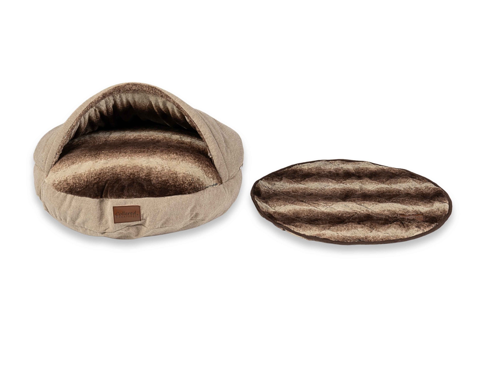cave bed and dog bed blanket side by side 