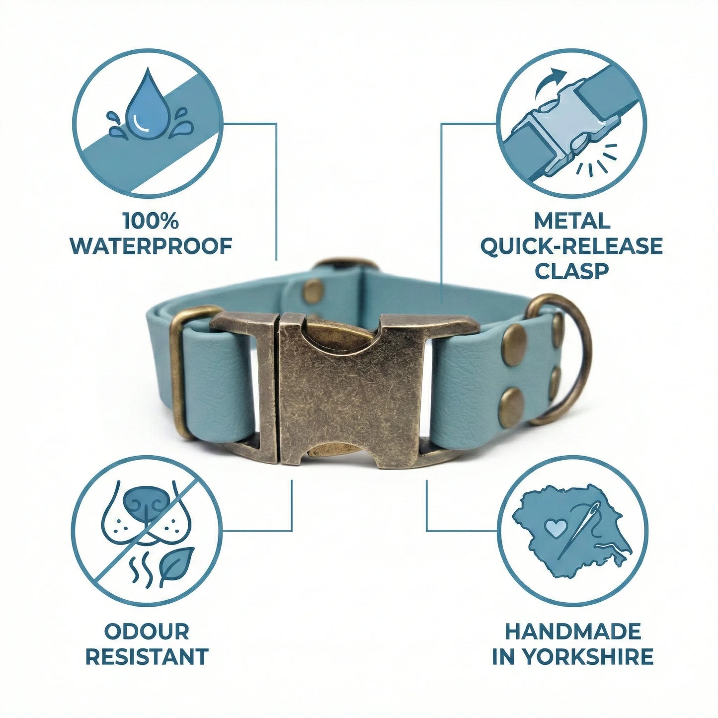 Duck Egg Blue Waterproof Biothane Metal Clasp Dog Collar