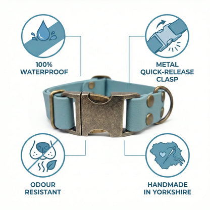 Duck Egg Blue Waterproof Biothane Metal Clasp Dog Collar