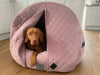 X-Large Dusky Pink Quilted Velour Deluxe Comfort Cocoon Dog Bed with Curtains 40% OFF