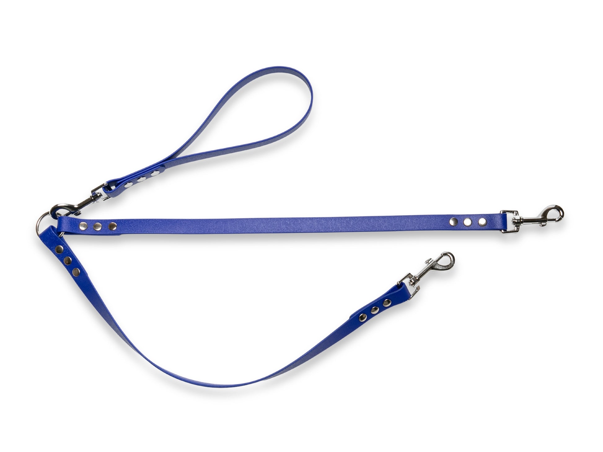 Electric Blue waterproof Biothane double dog lead, adjustable and easy to clean