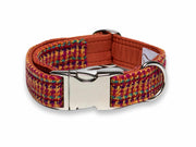 Handcrafted bright & bold Harris Tweed dog collar, UK-made for durability and comfort - Collared Creatures