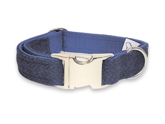 38mm midnight blue check pattern Harris Tweed collar for dogs, soft, strong and handmade - Collared Creatures