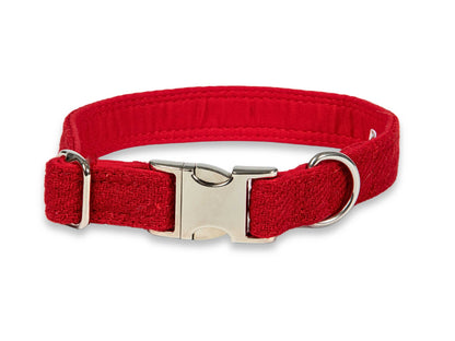 Extra wide 38mm red tweed dog collar, luxury handmade accessory for dogs. Quick release buckle collar large dogs - Collared Creatures