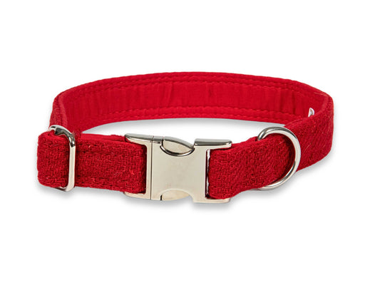Extra wide 38mm red tweed dog collar, luxury handmade accessory for dogs. Quick release buckle collar large dogs - Collared Creatures