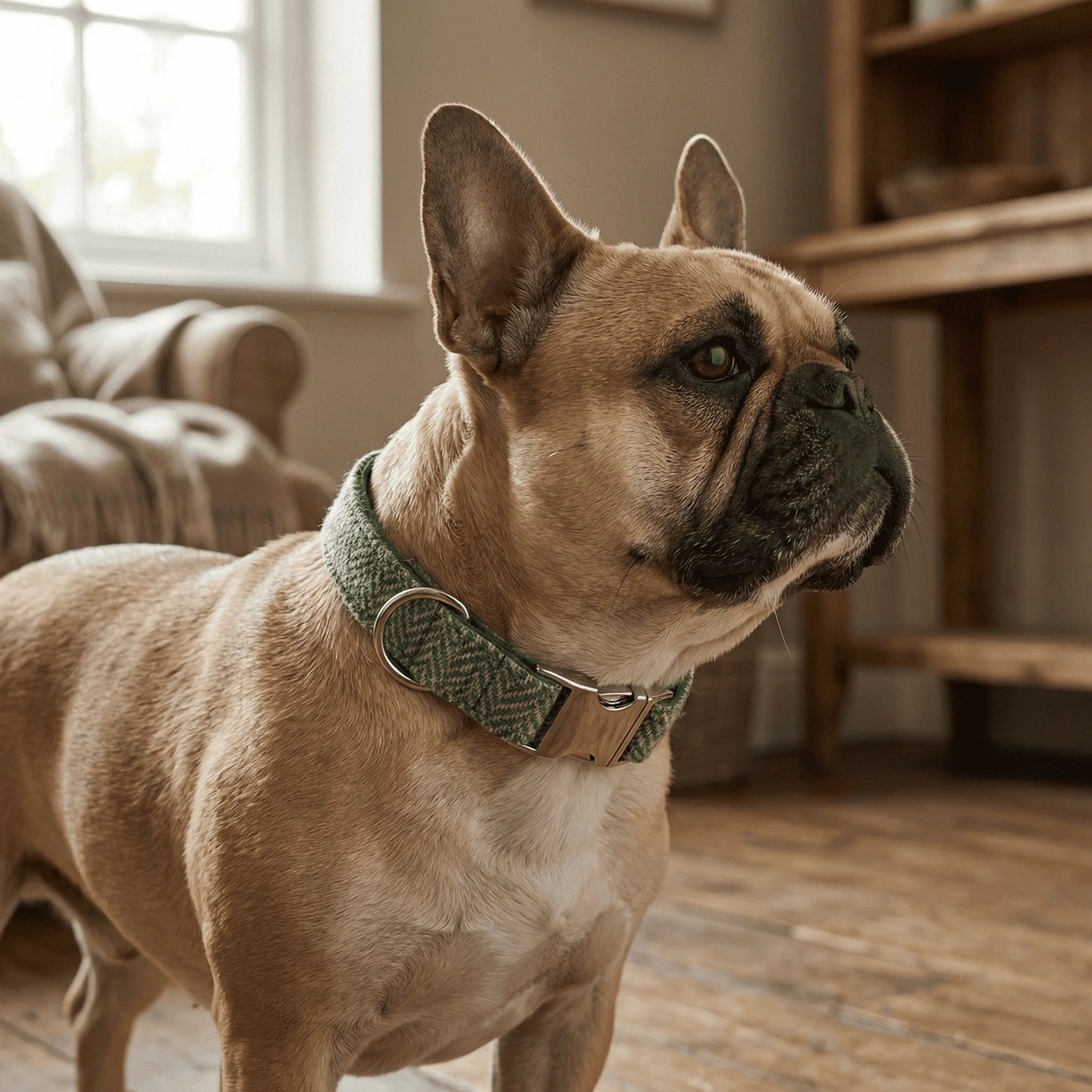 Green Herringbone Luxury Harris Tweed Dog Collar