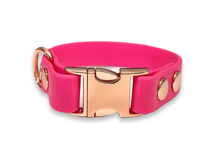 Fuschia pink Biothane dog collar for small dogs – waterproof, vibrant, lightweight and easy to clean