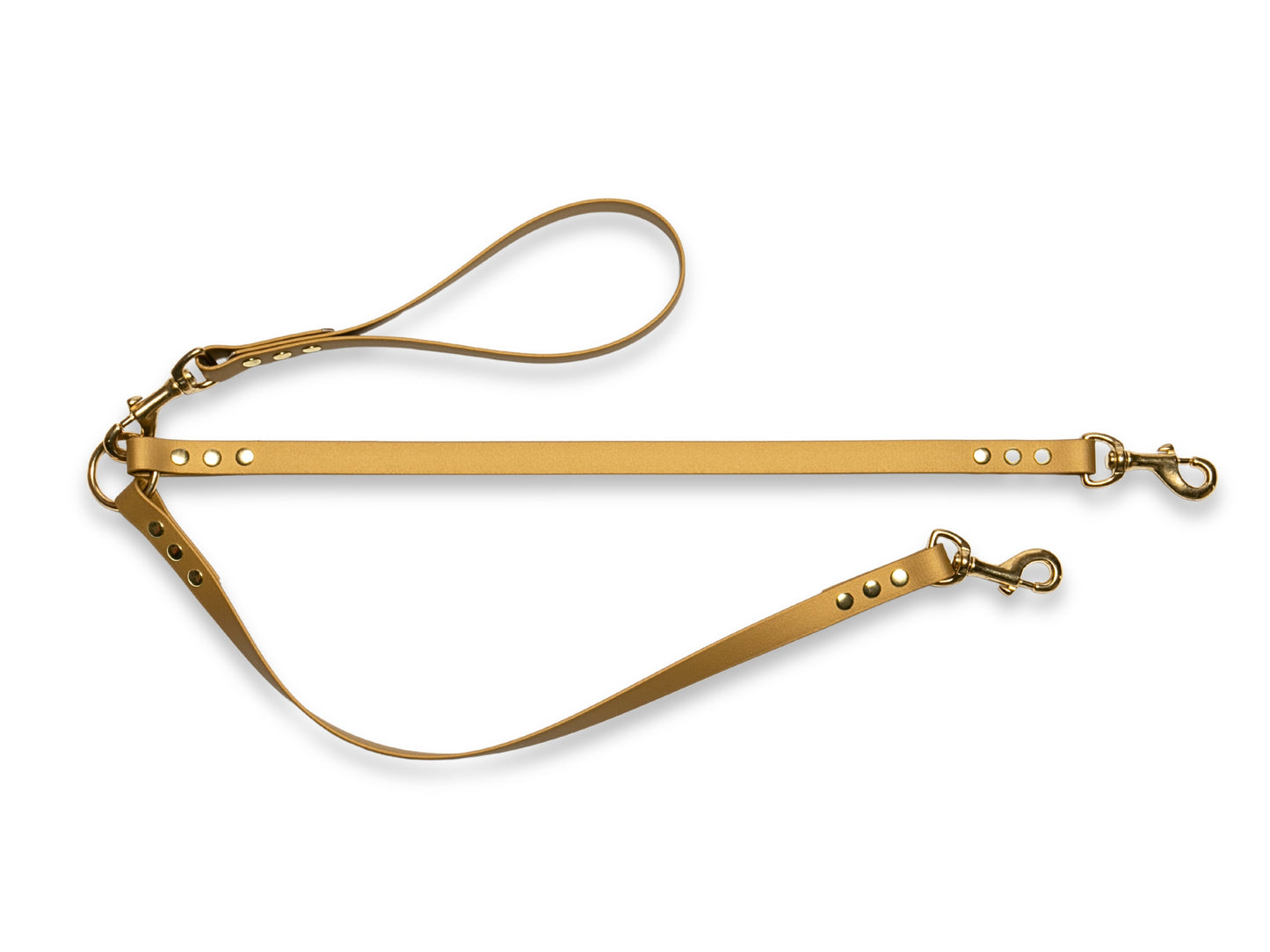 Gold waterproof Biothane double dog lead, premium quality and easy to clean