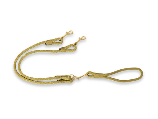 Golden Treasure handmade rope double dog lead with brass hardware
