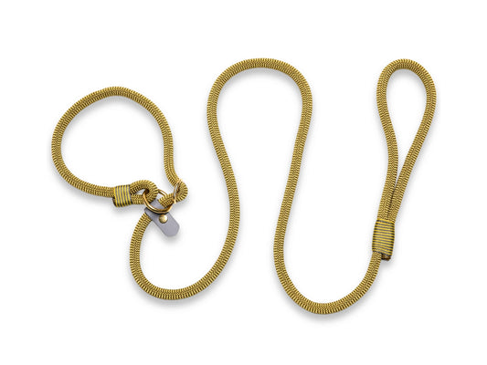Handmade rope slip or clip lead Golden Treasure. Gold Coloured Rope Dog Leash, Handmade by Collared Creatures in the UK.