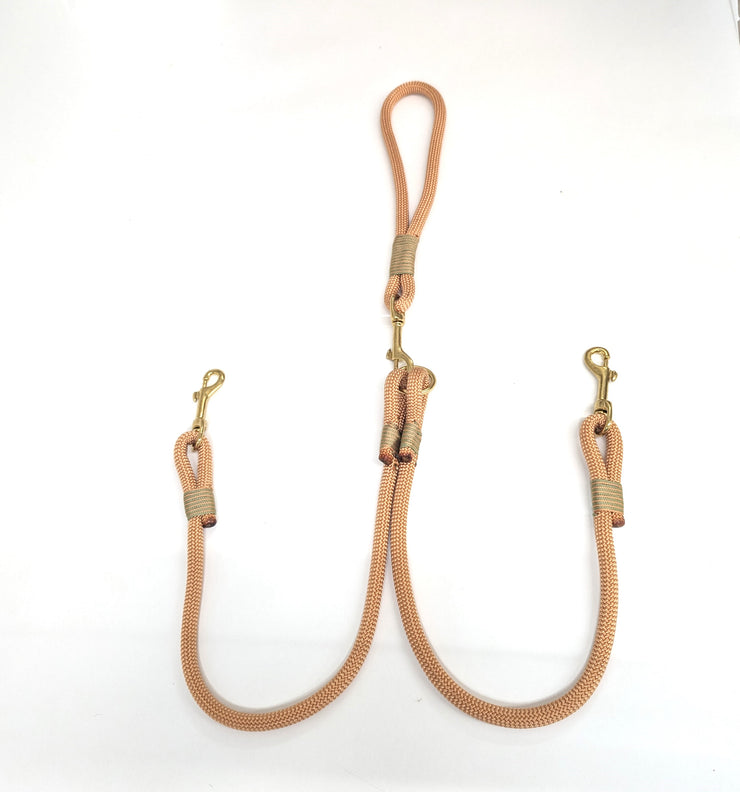 Handmade Rope Split / Double Dog Lead Golden Copper