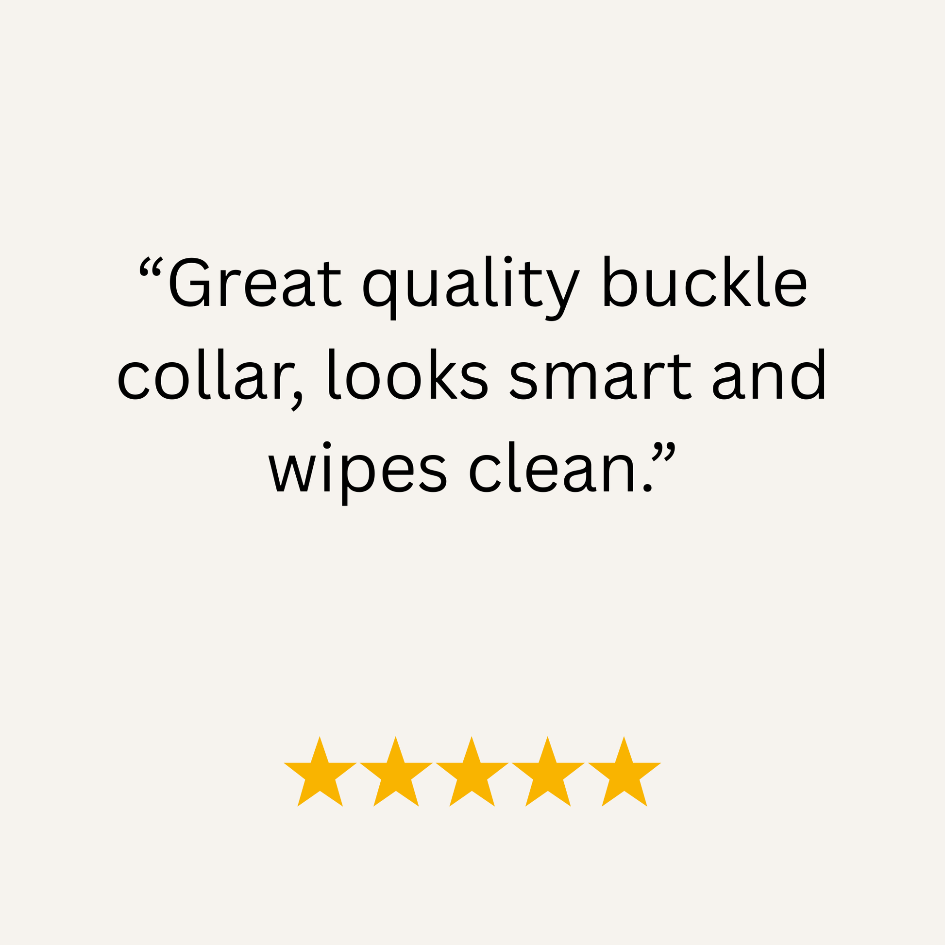 Product review text on a white background with five yellow stars.