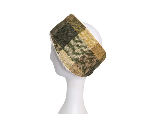 Green block herringbone Harris Tweed ladies headband