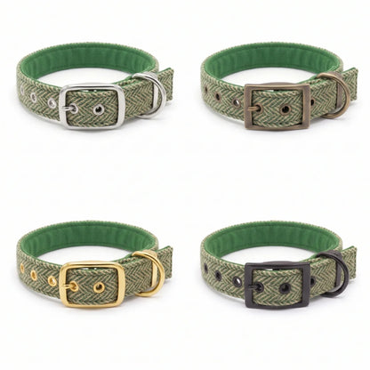 Grünes Fischgrätenmuster - Schnallenverschluss Luxury Harris Tweed Hundehalsband