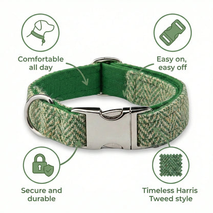 Green Herringbone Luxury Harris Tweed Dog Collar